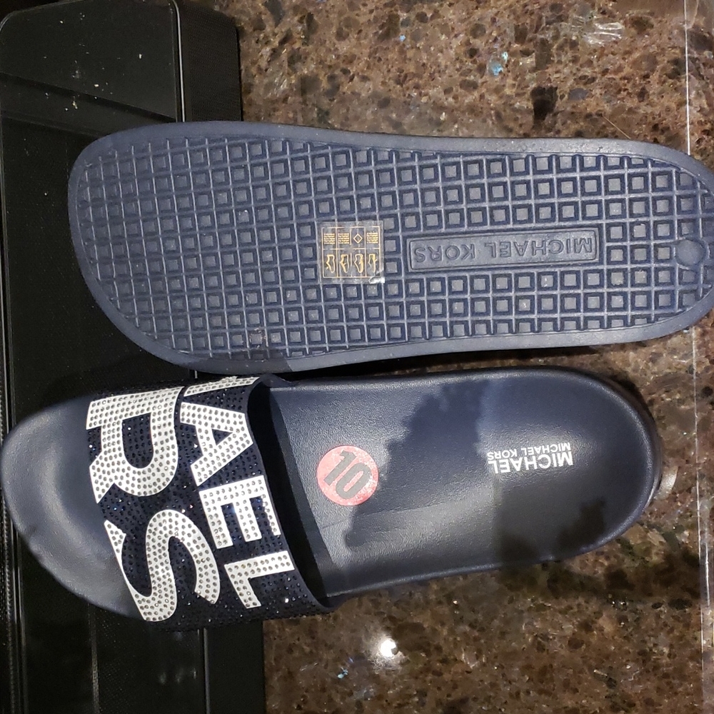 New Michael Kors slide Navy blue with white  with sparkling  Logo - Picture 7 of 8